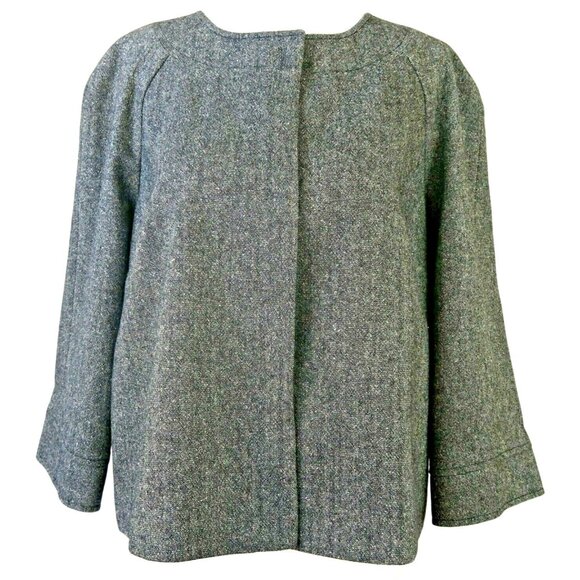Laundry by Shelli Segal Gray Tweed Mod Crop Blazer Wool Silk Size 10 - Picture 1 of 6